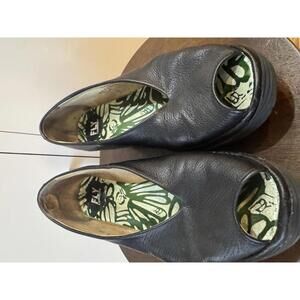 Stylish Black Peep-Toe Wedge Shoes by FLY London